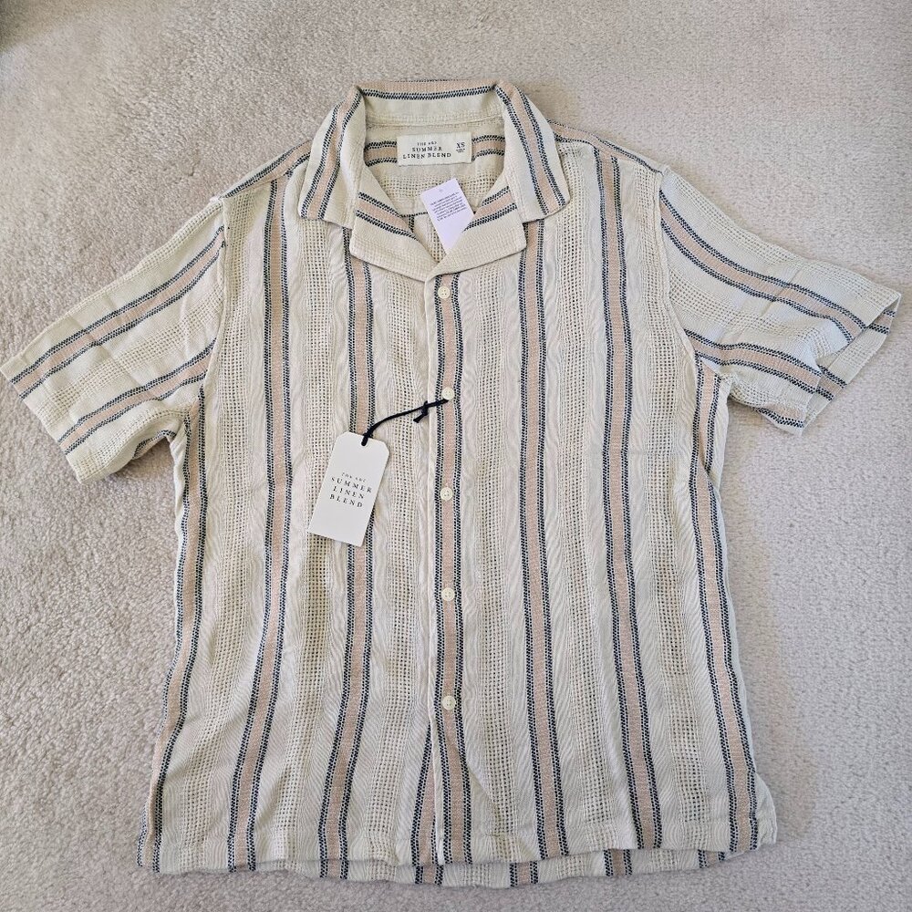 NWT Abercrombie & Fitch Men’s Camp Collar Linen Blend Textured Shirt, XS